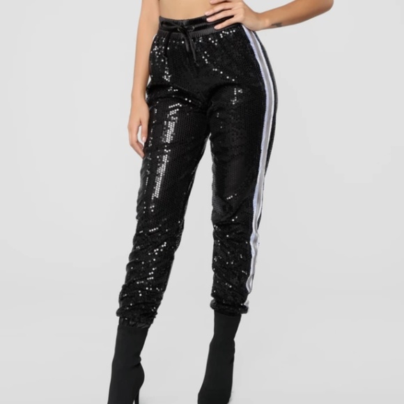 Fashion Nova Pants - Fashion Nova Shine Bright Black Sequin Jogger Pant